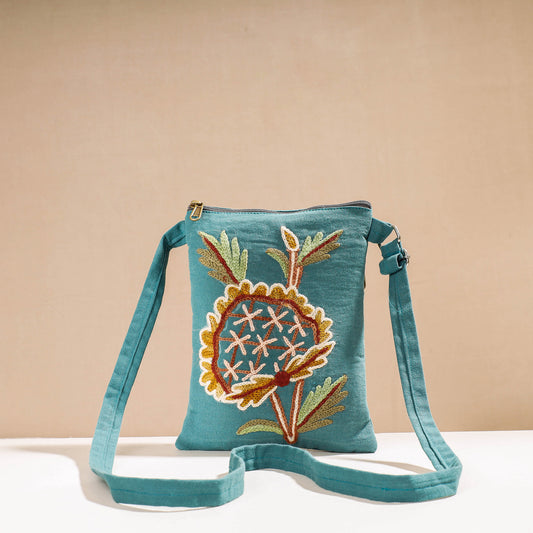 Blue - Aari Hand Embroidery Cotton Duck Sling Bag