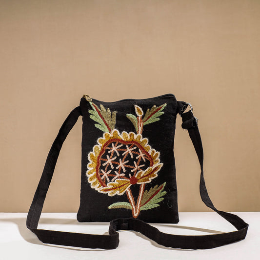 Black - Aari Hand Embroidery Cotton Duck Sling Bag