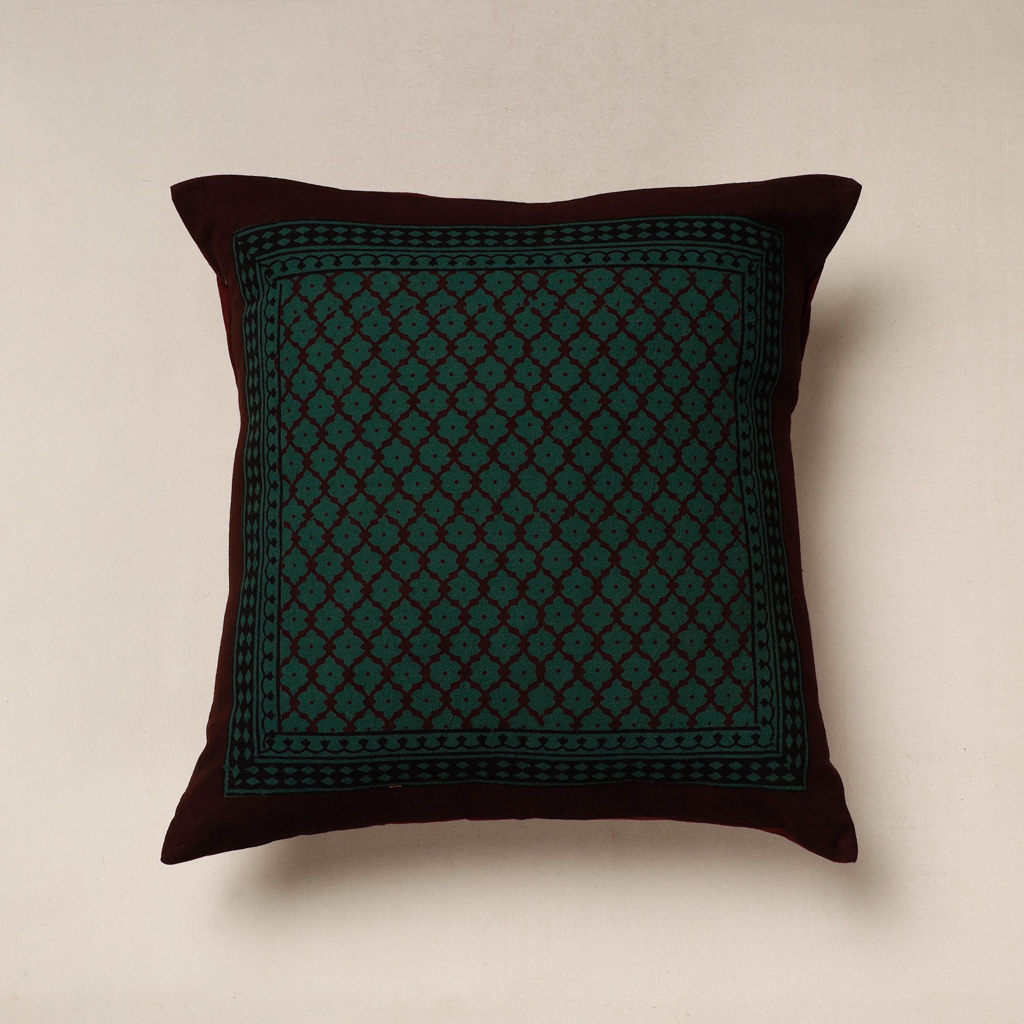Green Bagh Block Printed Cotton Cushion Cover