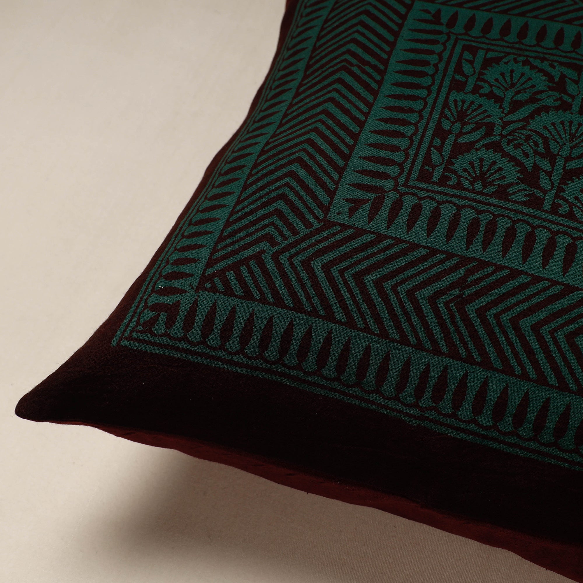 Green Bagh Block Printed Cotton Cushion Cover