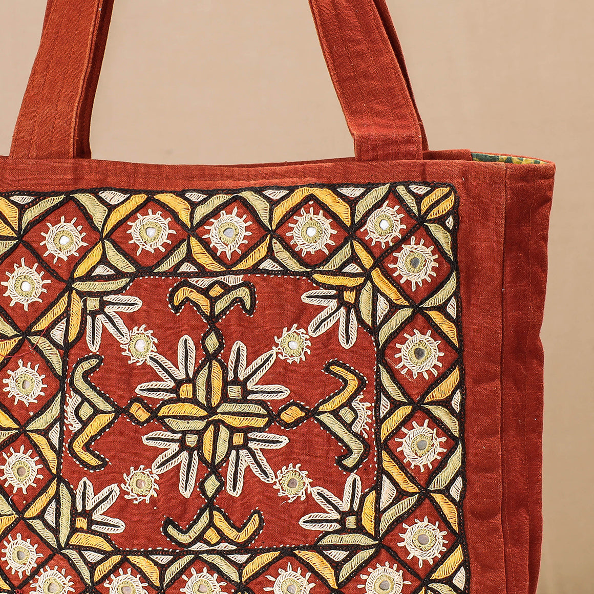 Orange - Kala Raksha Pakko Hand Embroidery Shoulder Bag