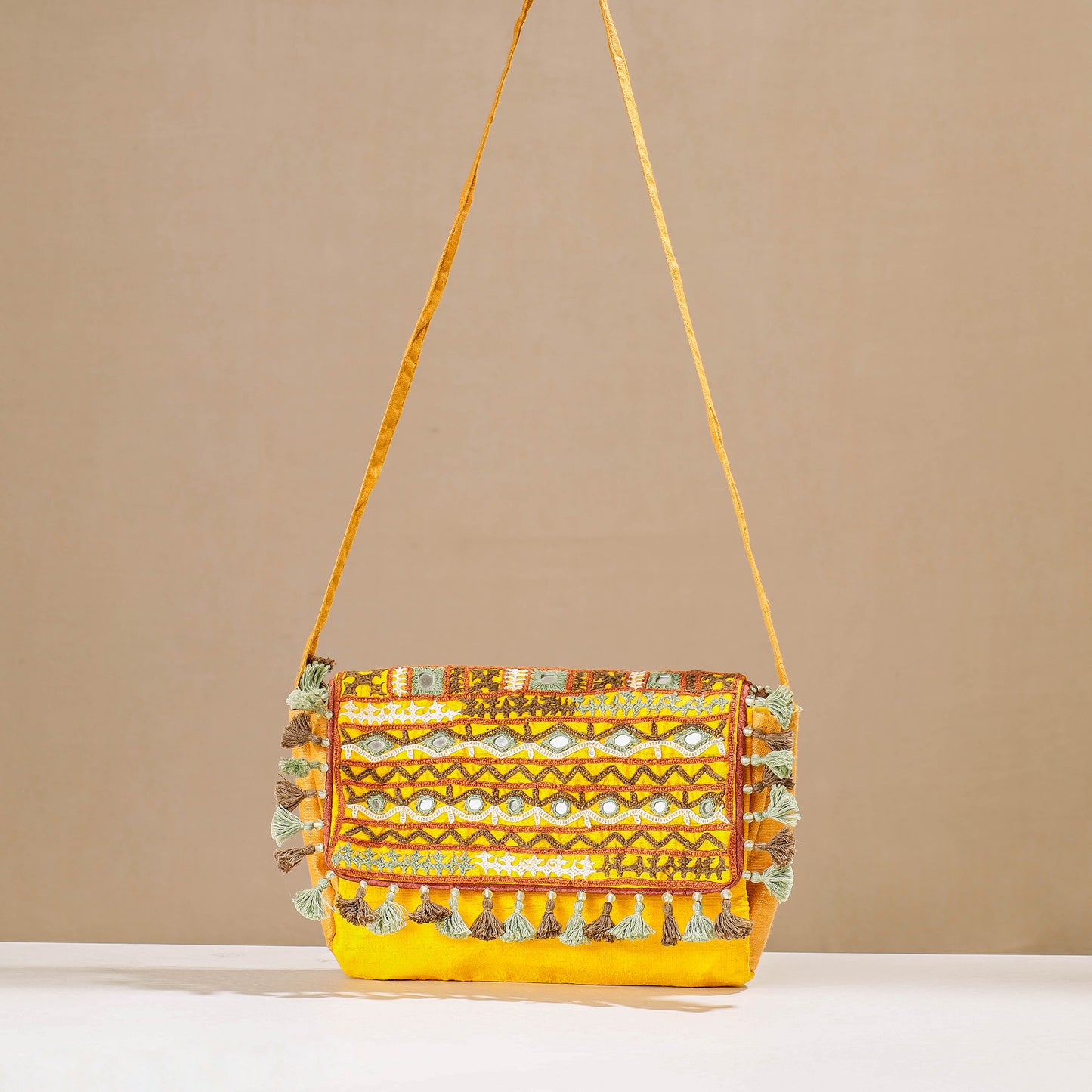 Yellow - Kala Raksha Rabari Hand Embroidery Sling Bag