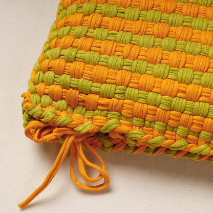 Yellow - Handwoven Upcycled Cotton Cushion Cover (11 x 11 in)