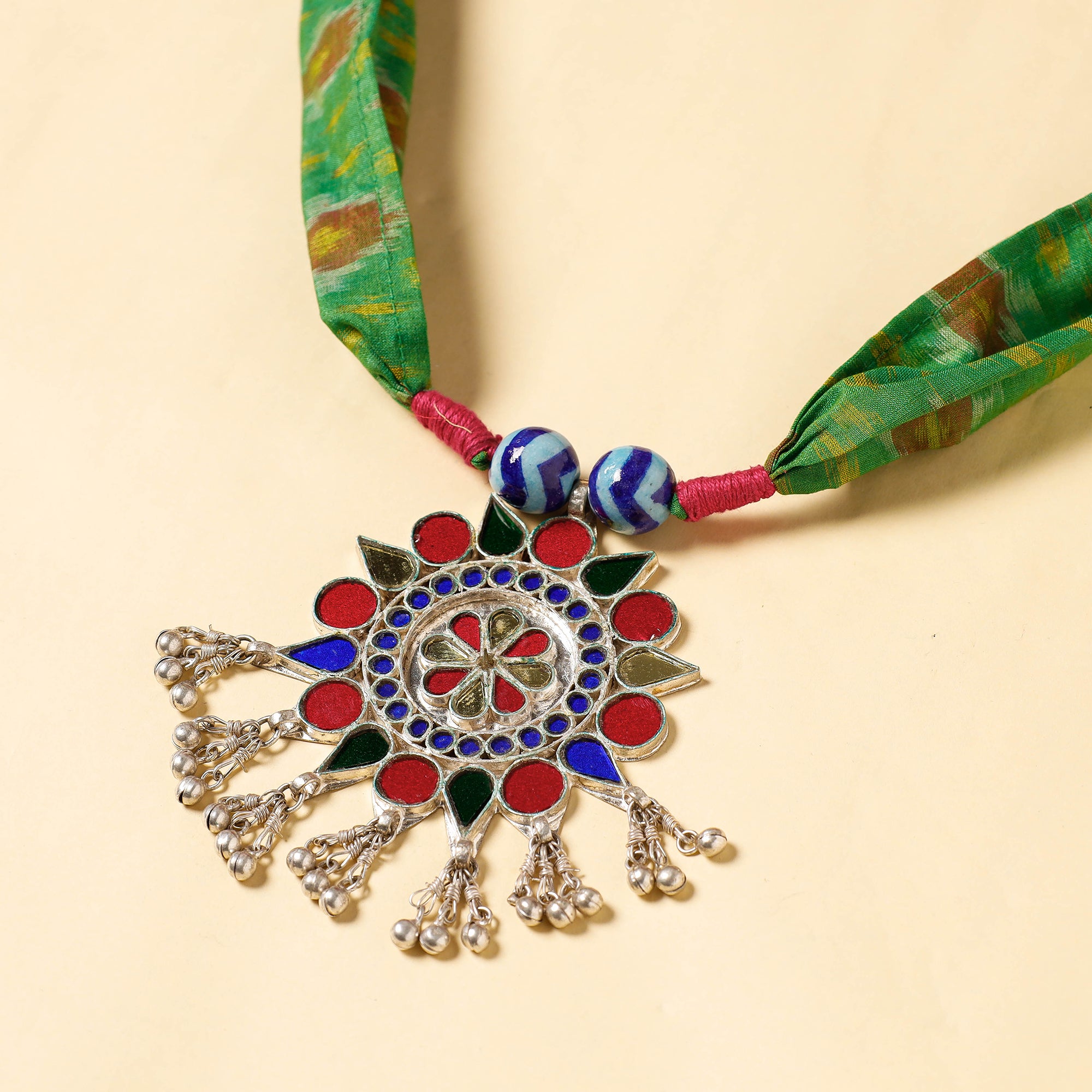  Ikat Silk Fabric GS Pendant Necklace 