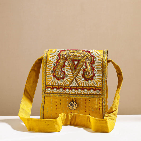 Yellow - Kala Raksha Rabari Hand Embroidery Sling Bag