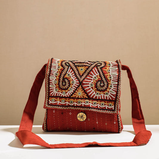 Orange - Kala Raksha Rabari Hand Embroidery Sling Bag