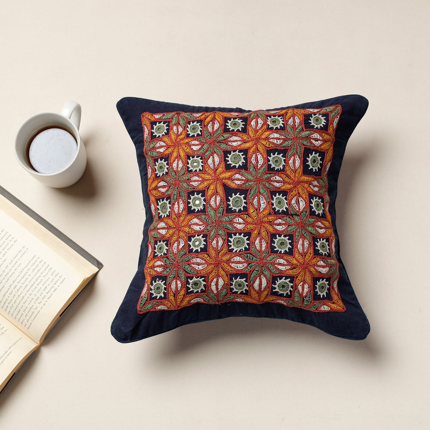  Kala Raksha Rabari Hand Embroidery Cotton Cushion Cover 