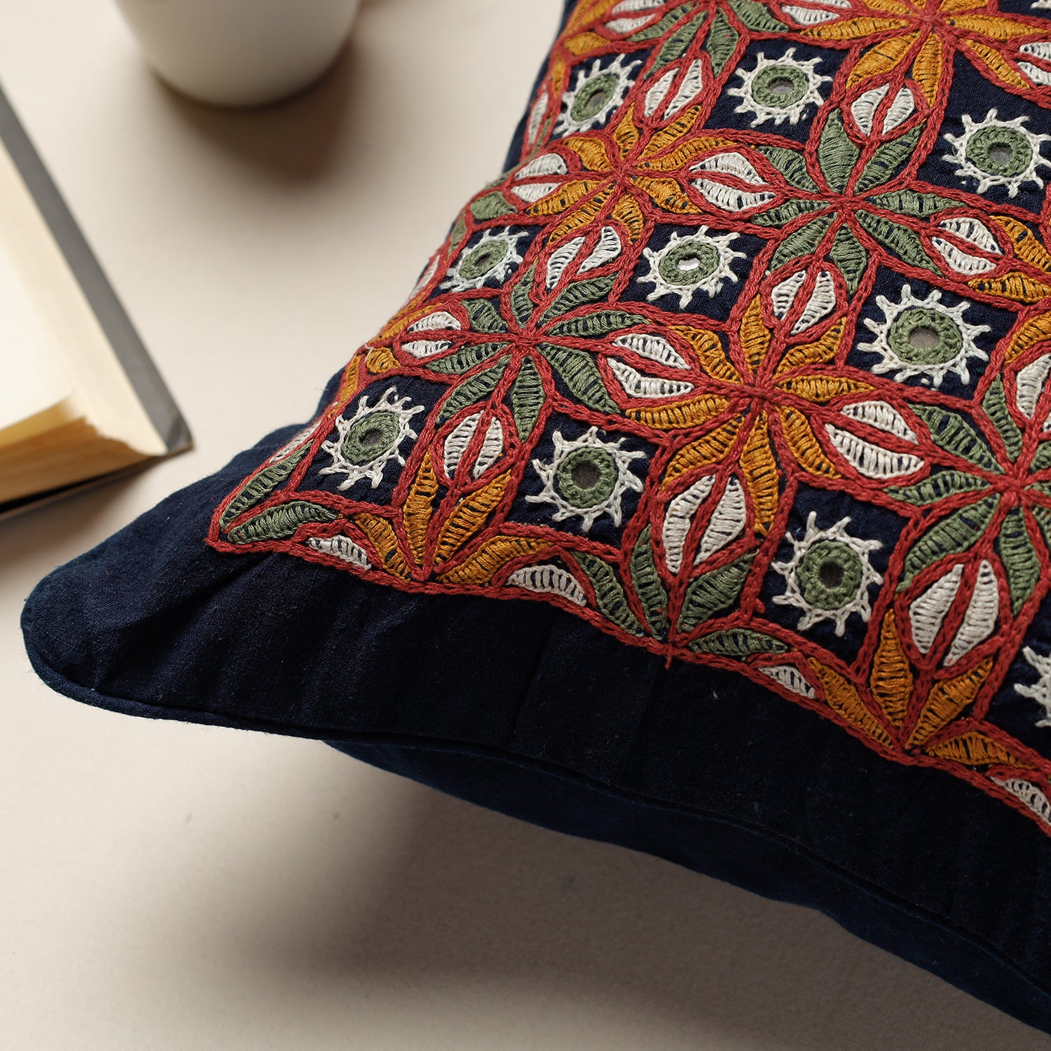  Kala Raksha Rabari Hand Embroidery Cotton Cushion Cover 