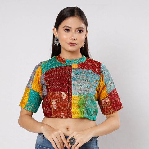 Multicolor - Kantha Embroidery Patchwork Silk Cotton Stitched Blouse