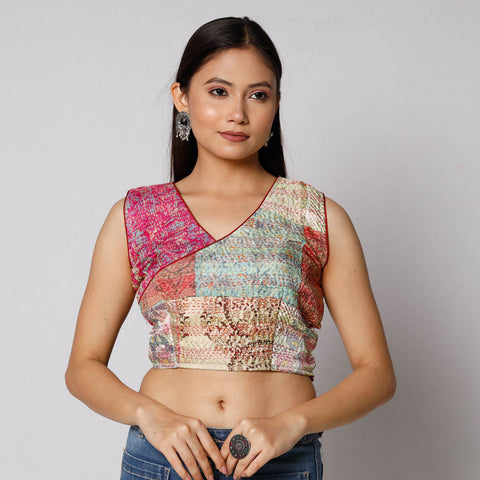 Multicolor - Kantha Embroidery Patchwork Silk Cotton Stitched Blouse