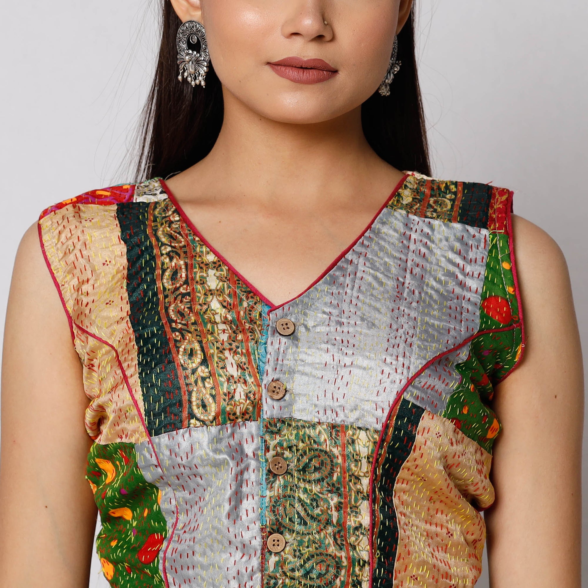 Buy Kantha Embroidery Patchwork Silk Cotton Stitched Blouse 