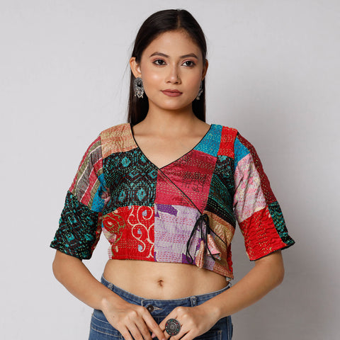 Multicolor - Kantha Embroidery Patchwork Silk Cotton Stitched Blouse