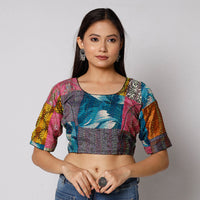 Multicolor - Kantha Embroidery Patchwork Silk Cotton Stitched Blouse