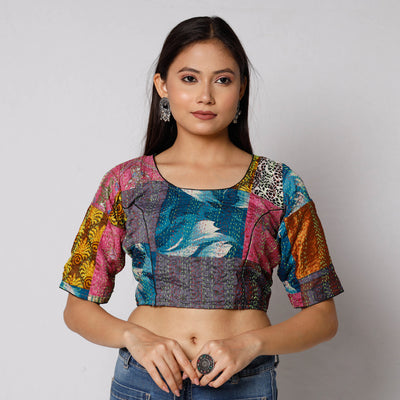 Multicolor - Kantha Embroidery Patchwork Silk Cotton Stitched Blouse