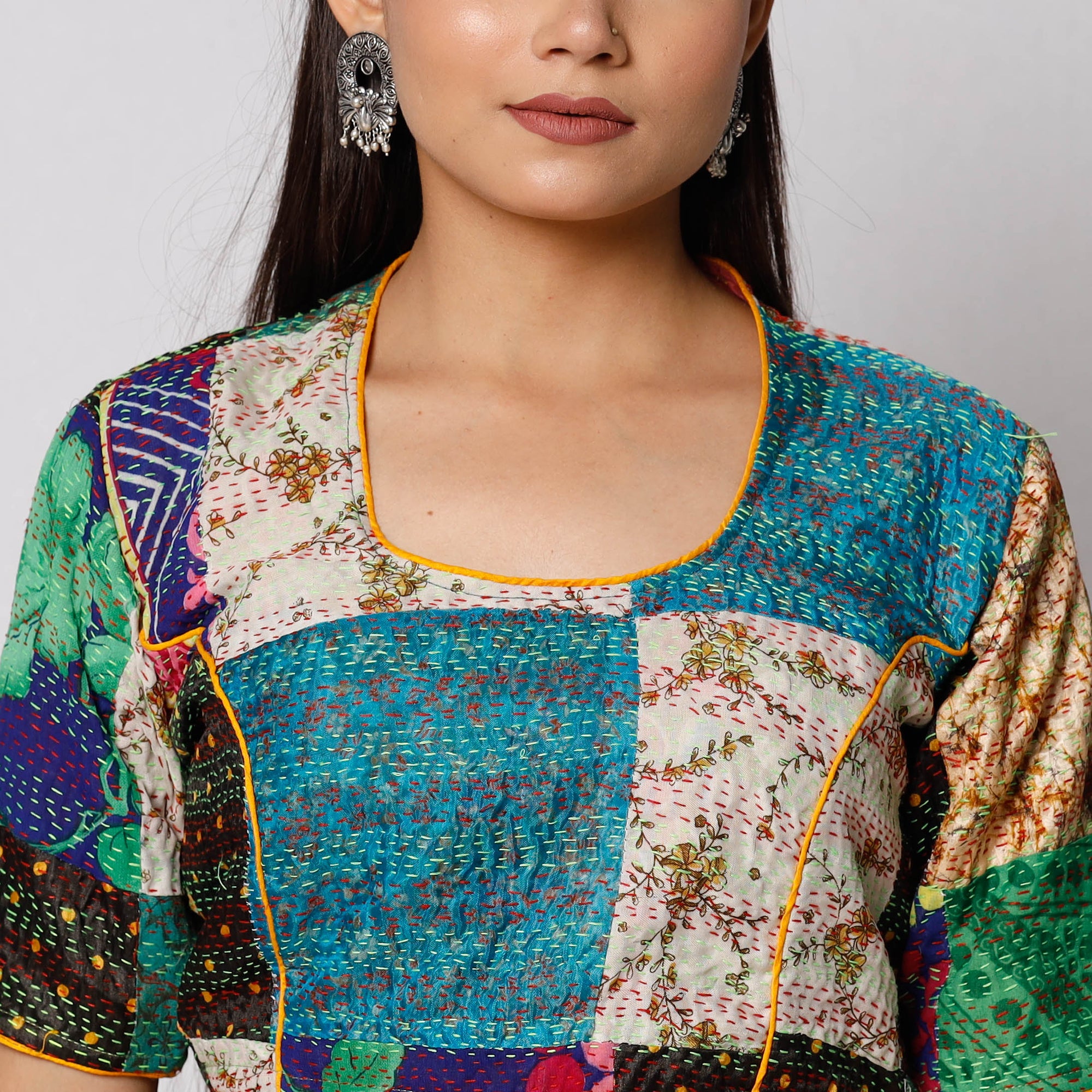 Buy Kantha Embroidery Patchwork Silk Cotton Stitched Blouse 