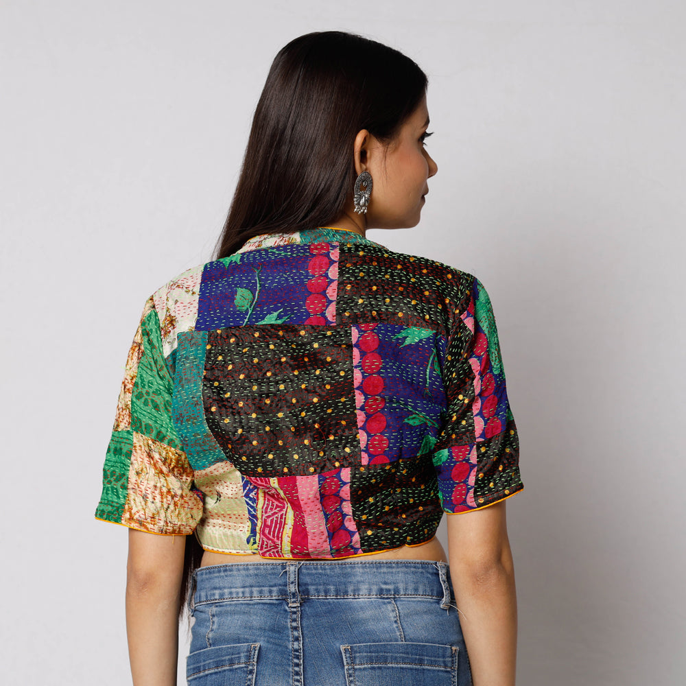 Multicolor - Kantha Embroidery Patchwork Silk Cotton Stitched Blouse