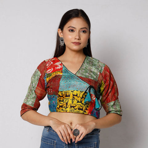 Multicolor - Kantha Embroidery Patchwork Silk Cotton Stitched Blouse