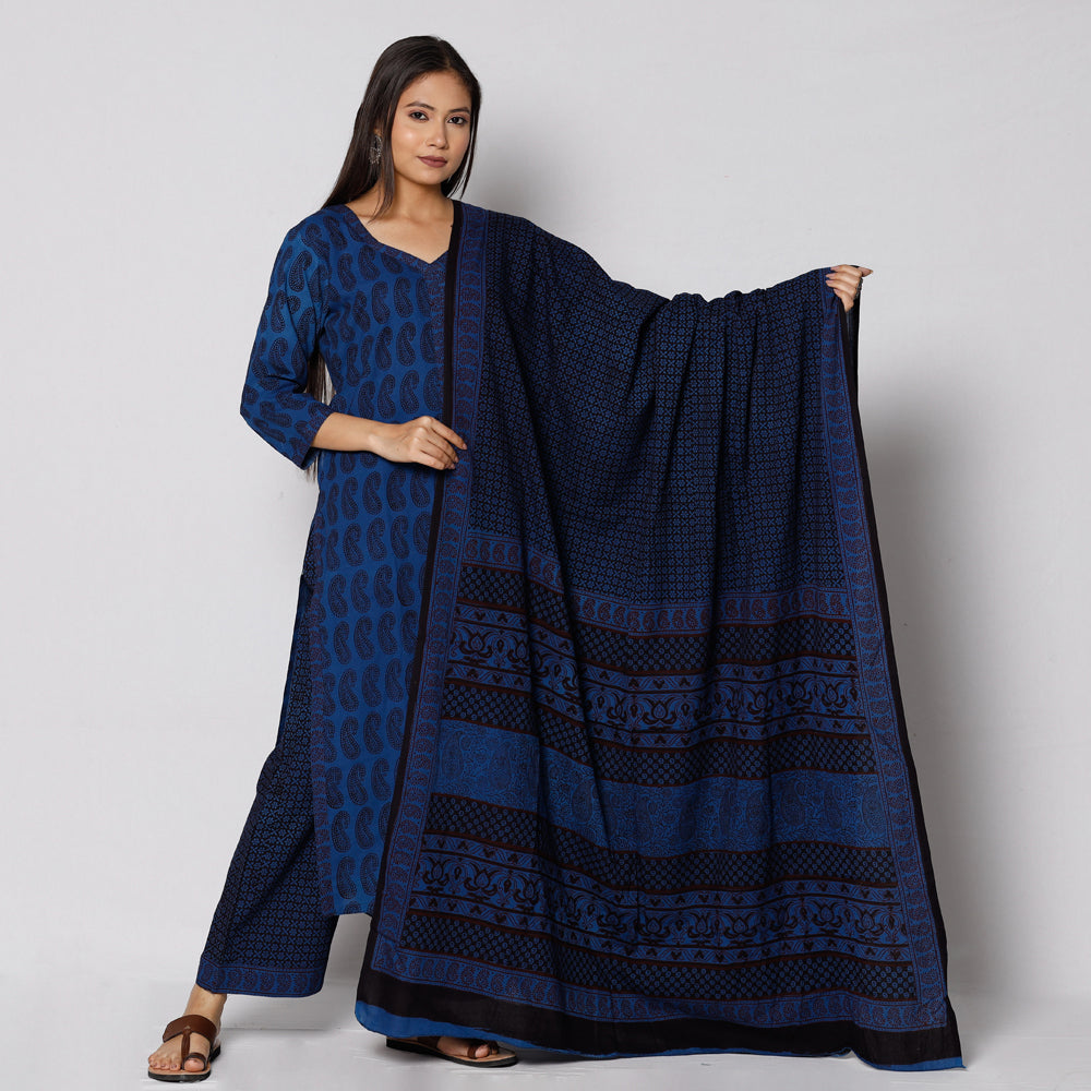 Bagh Block Printing Cotton Kurta with Palazzo & Dupatta Set