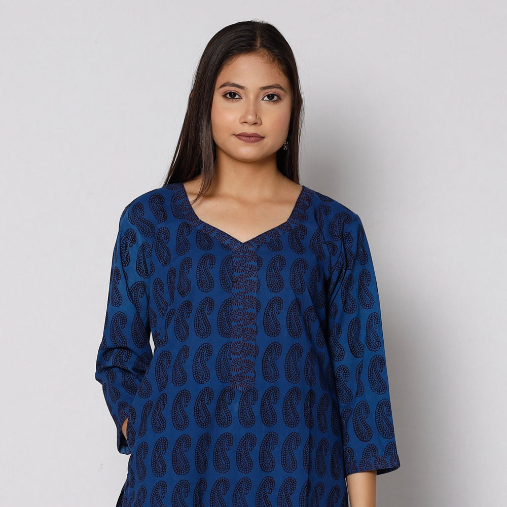 Bagh Block Printing Cotton Kurta with Palazzo & Dupatta Set