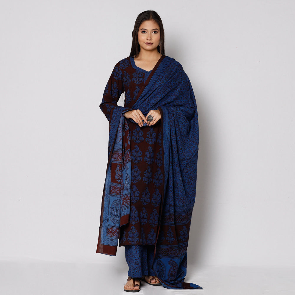 Bagh Block Printing Cotton Kurta with Palazzo & Dupatta Set
