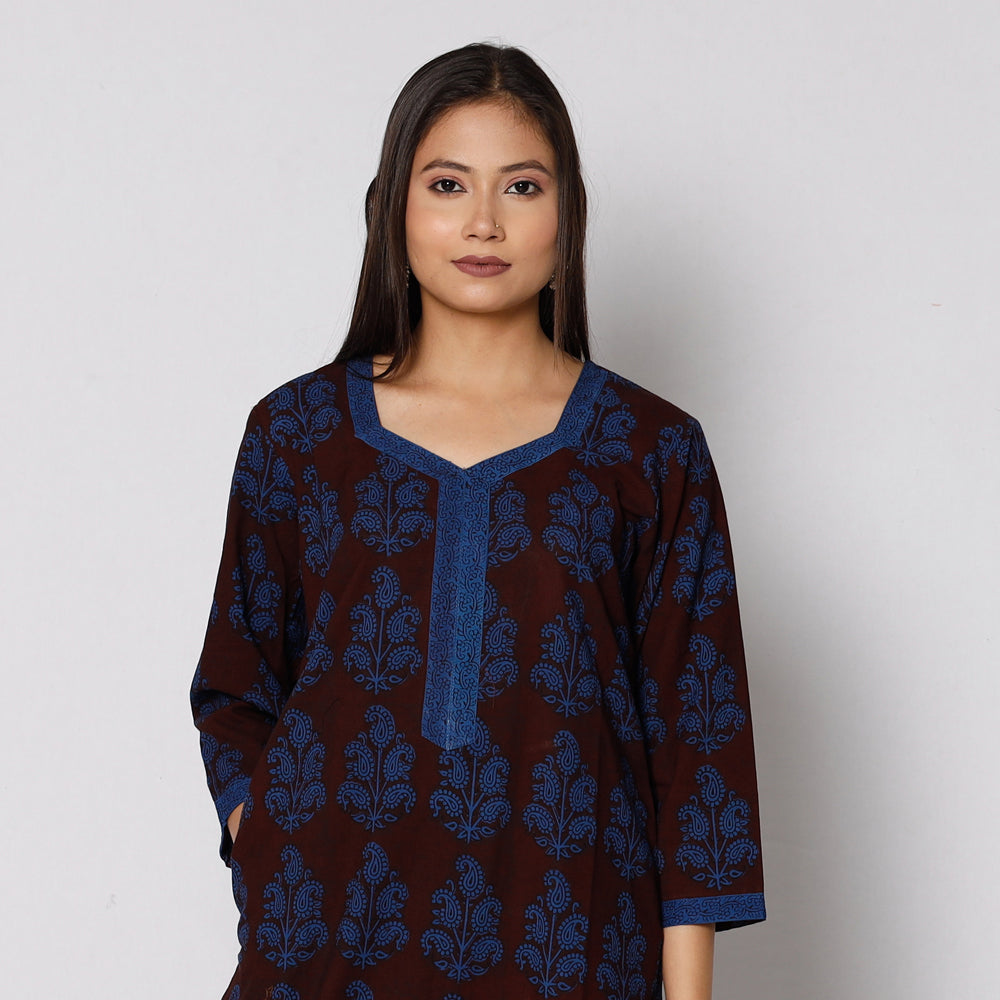 Bagh Block Printing Cotton Kurta with Palazzo & Dupatta Set
