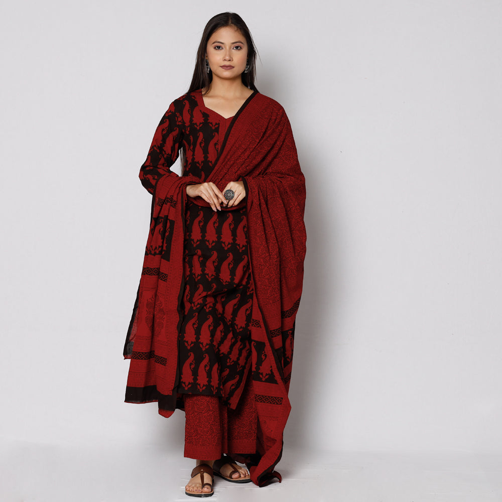 Bagh Block Printing Cotton Kurta with Palazzo & Dupatta Set
