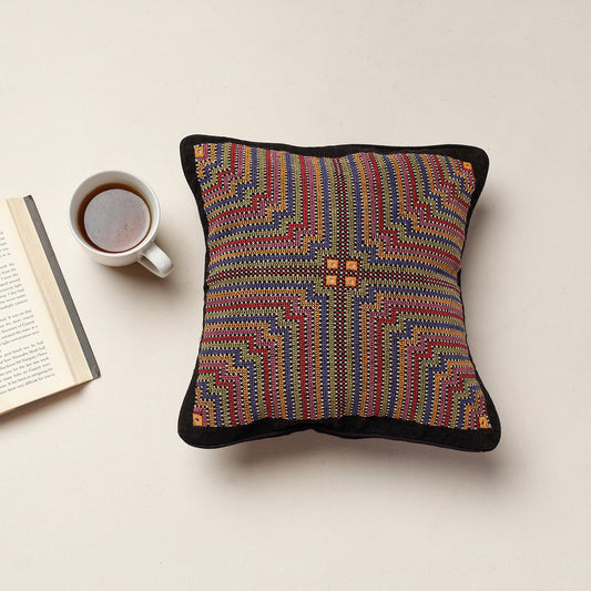Multicolor - Kala Raksha Jat Hand Embroidery Cotton Cushion Cover (12 x 12 in)