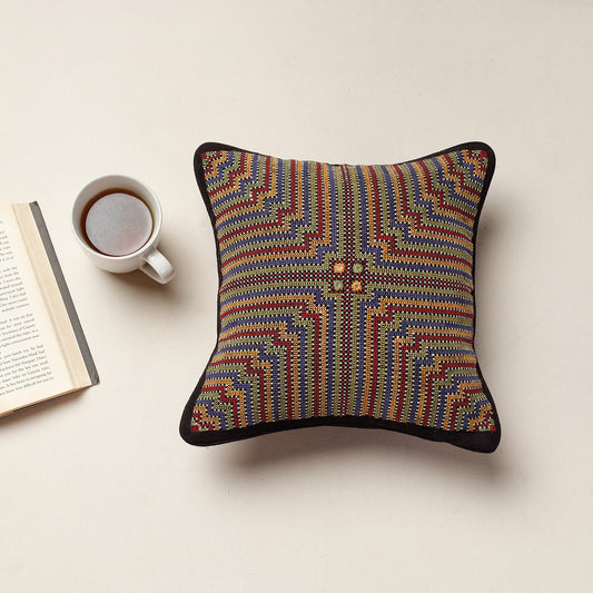 Multicolor - Kala Raksha Jat Hand Embroidery Cotton Cushion Cover (12 x 12 in)