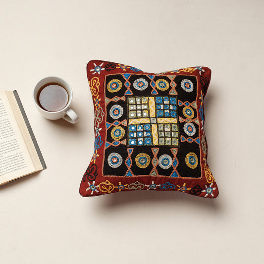 Multicolor - Kala Raksha Rabari Hand Embroidery Cotton Cushion Cover (12 x 12 in)