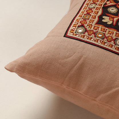 Beige - Kutch Pakko Hand Embroidery Cotton Cushion Cover (16 x 16 in)