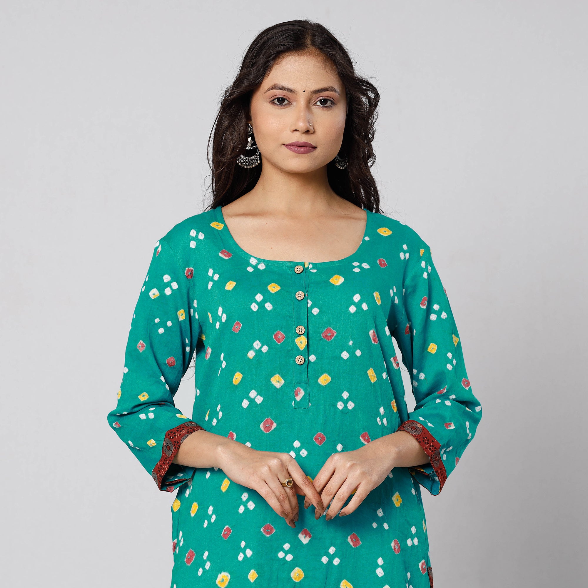Buy Bandhani Tie-dye Cotton Long Straight Kurta for Women