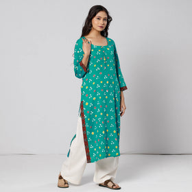 Buy Bandhani Tie-dye Cotton Long Straight Kurta for Women