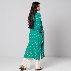 Buy Bandhani Tie-dye Cotton Long Straight Kurta for Women
