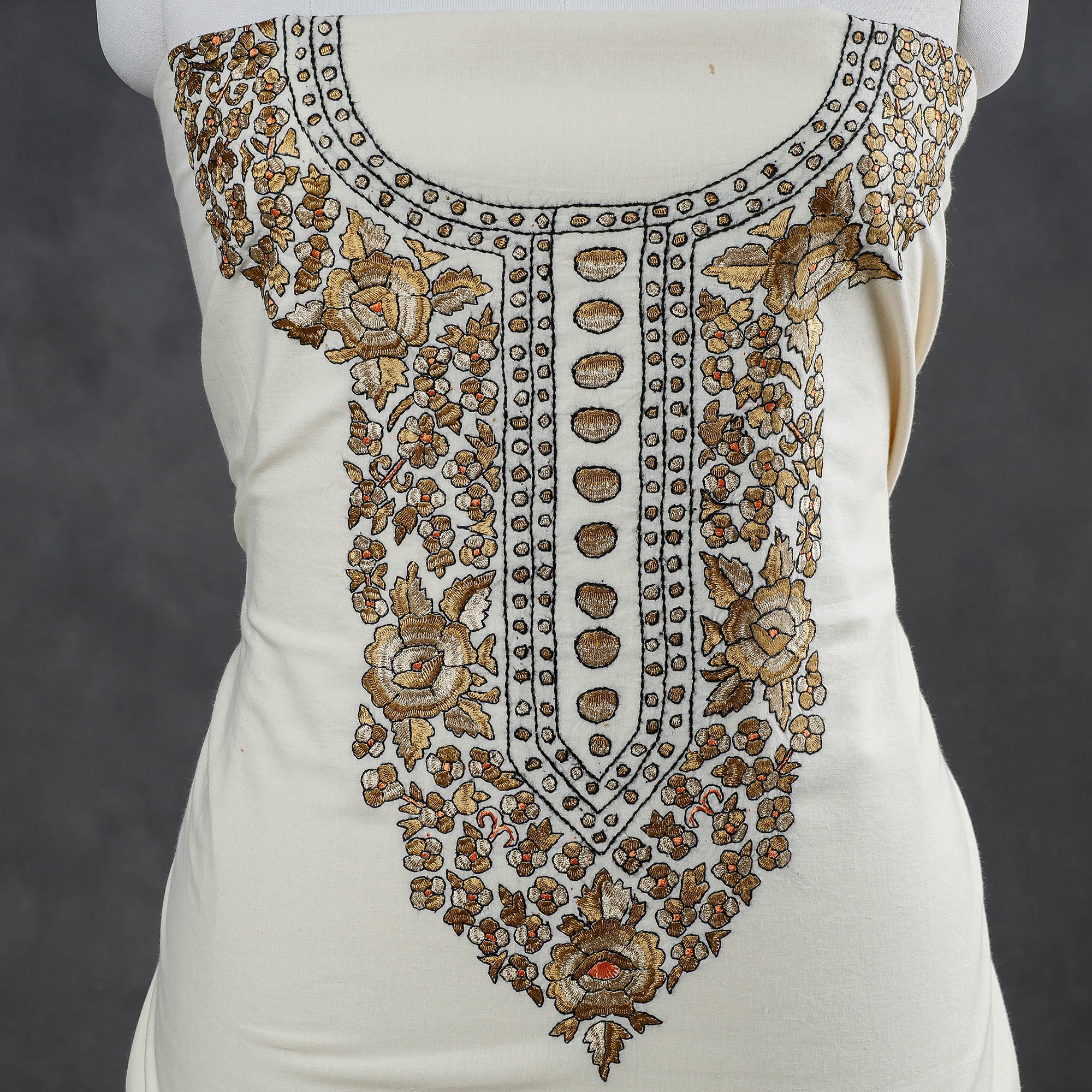  Kashmiri Kashidakari Hand Embroidered Cotton Kurta Material 