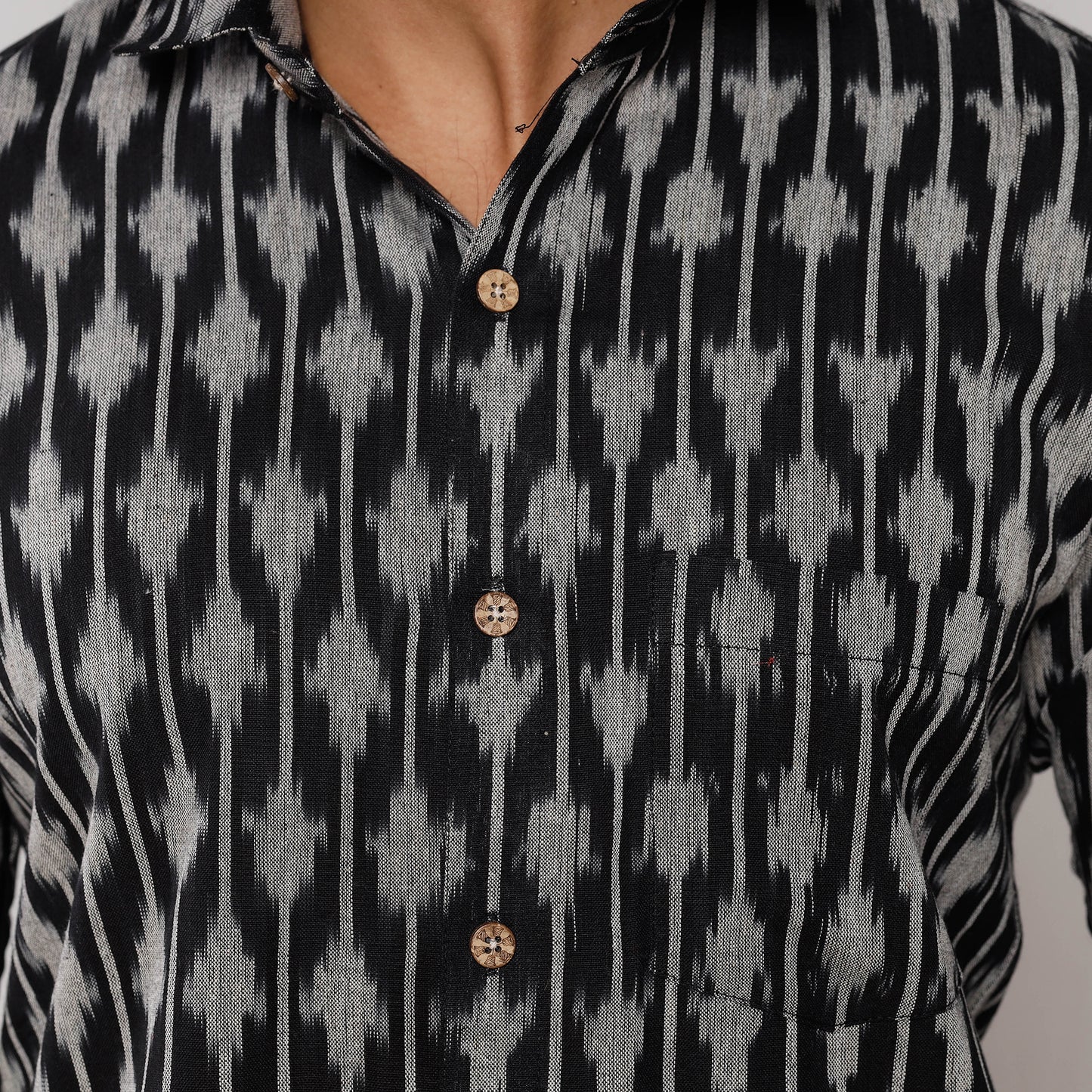 Black - Pochampally Ikat Pure Cotton Men Full Sleeve Shirt