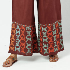 Brown - Cotton Bengal Kantha Embroidery Palazzo