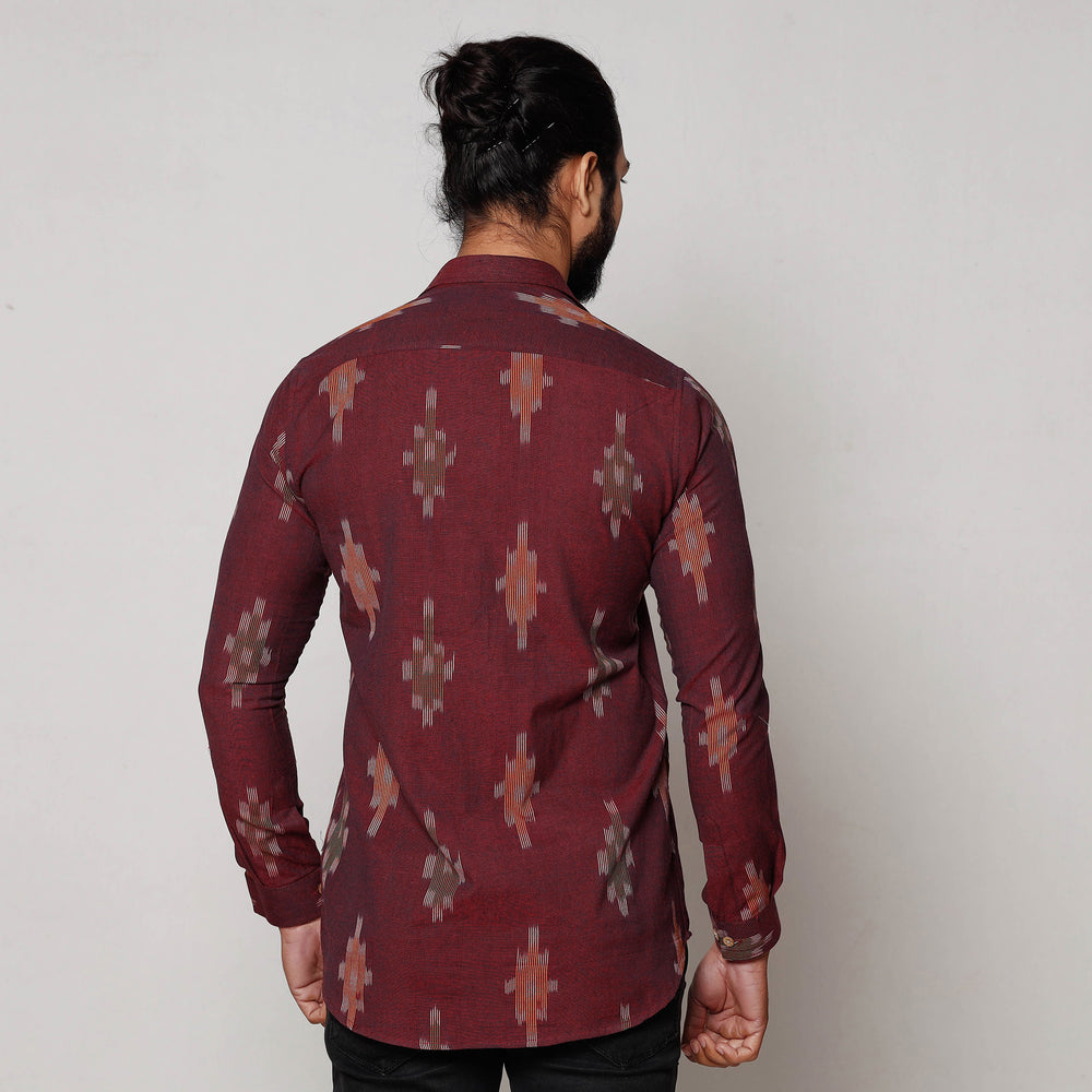 Maroon - Pochampally Ikat Pure Cotton Men Full Sleeve Shirt