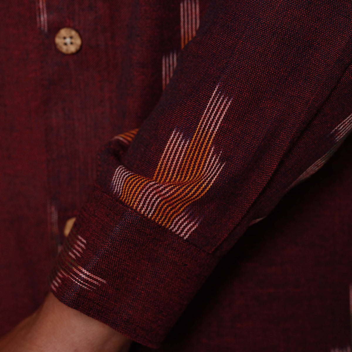 Maroon - Pochampally Ikat Pure Cotton Men Full Sleeve Shirt