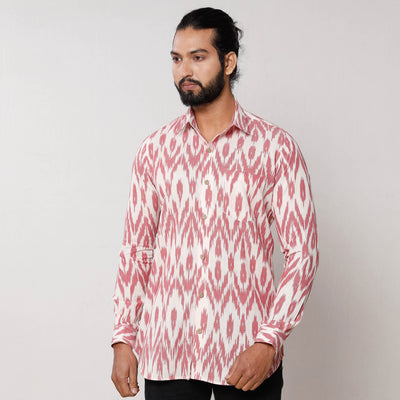 Pink - Pochampally Ikat Pure Cotton Men Full Sleeve Shirt