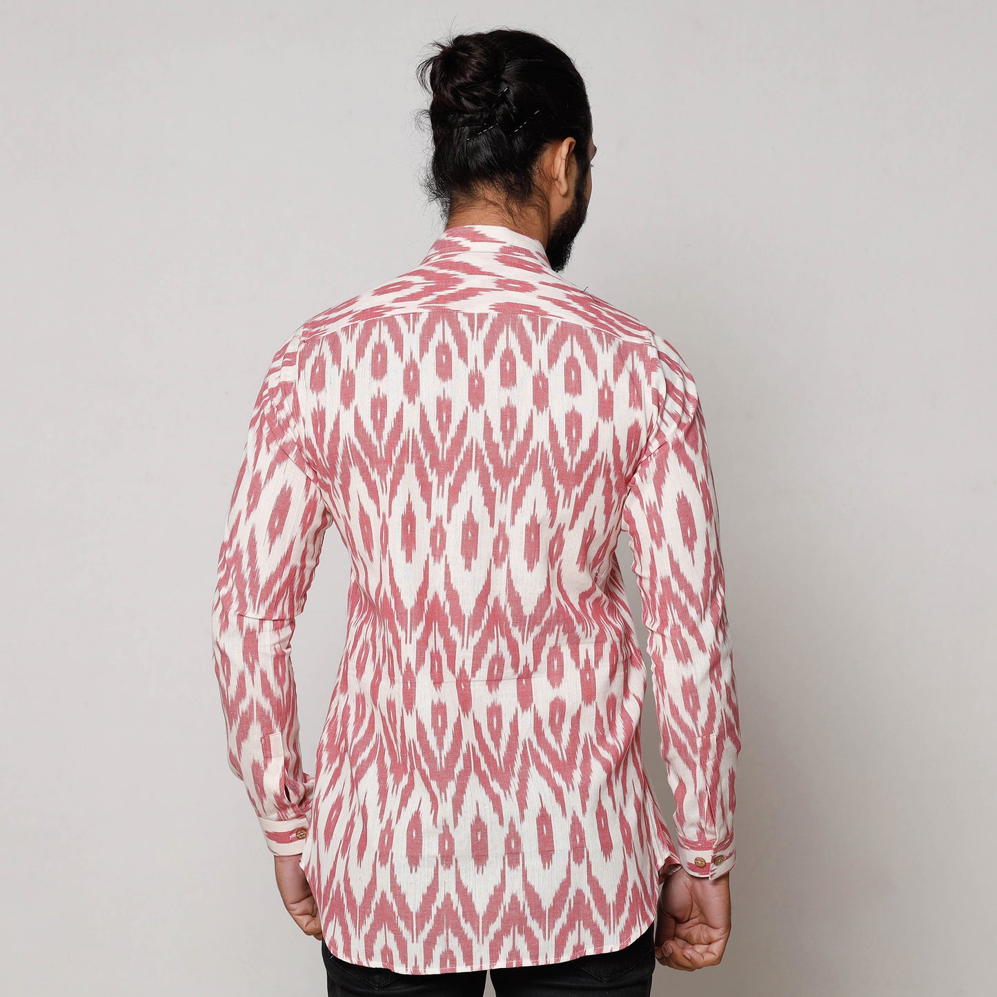 Pink - Pochampally Ikat Pure Cotton Men Full Sleeve Shirt