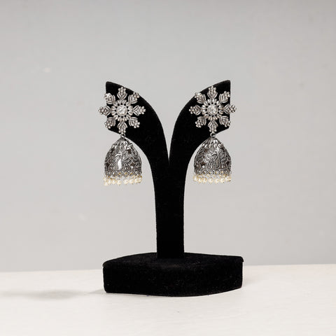  Antique Silver Finish Oxidised Brass Base Jhumki Earrings 