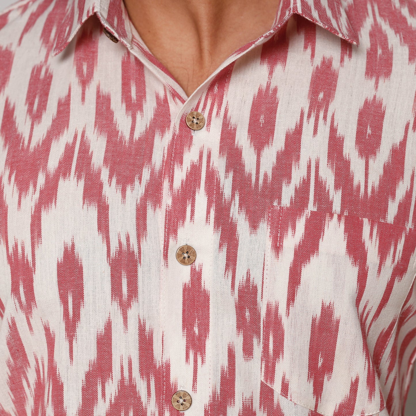 Pink - Pochampally Ikat Pure Cotton Men Full Sleeve Shirt
