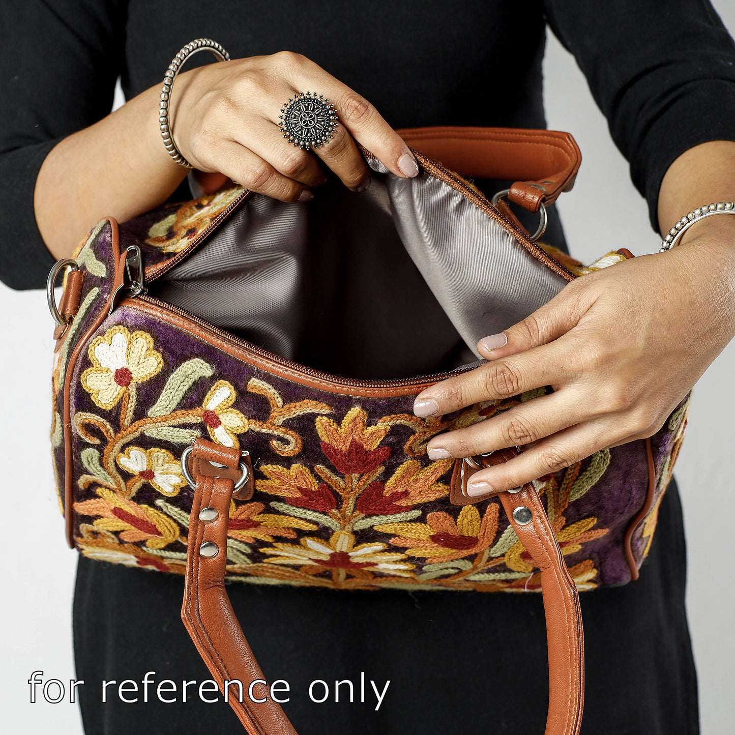 Multicolor - Original Chain Stitch Embroidery Leather & Velvet Hand Bag