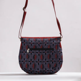  Handcrafted Kantha Embroidery Cotton & Embossed Leather Sling Bag 