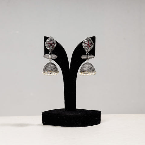  Antique Silver Finish Oxidised Brass Base Jhumki Earrings 
