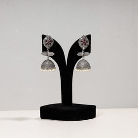  Antique Silver Finish Oxidised Brass Base Jhumki Earrings 