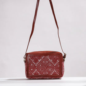  Handcrafted Kantha Embroidery Cotton & Leather Sling Bag 