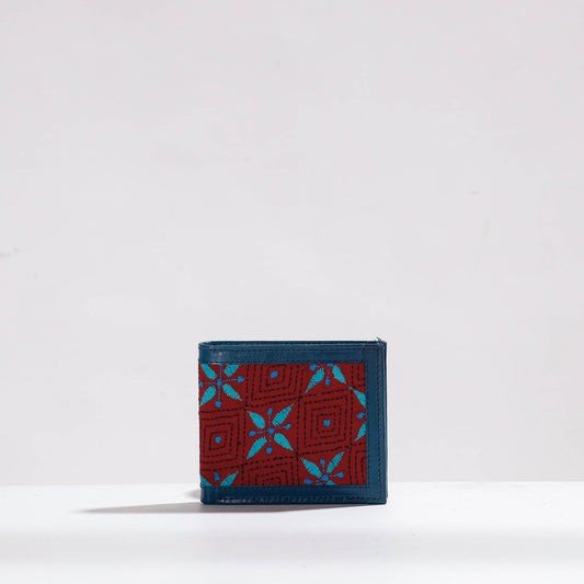 Handcrafted Kantha Embroidery Silk & Leather Unisex Wallet