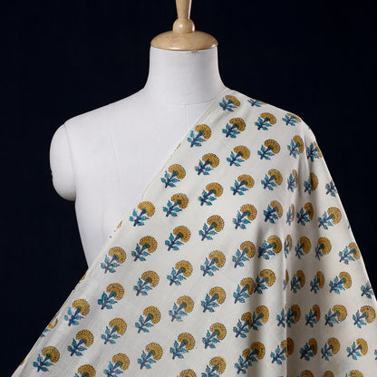 White - Sanganeri Block Printing Handwoven Kutch Woolen Fabric
