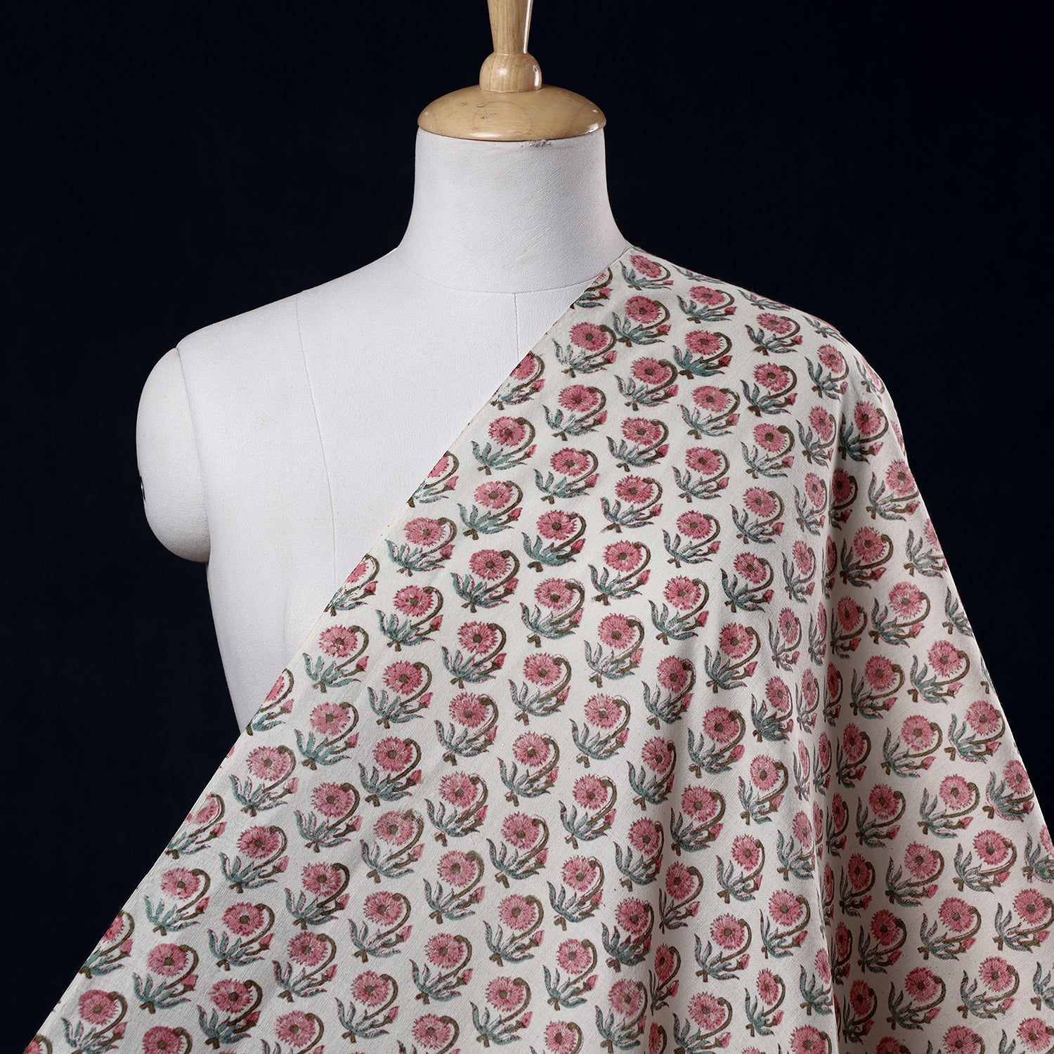 Pink - Sanganeri Block Printing Handwoven Kutch Woolen Fabric